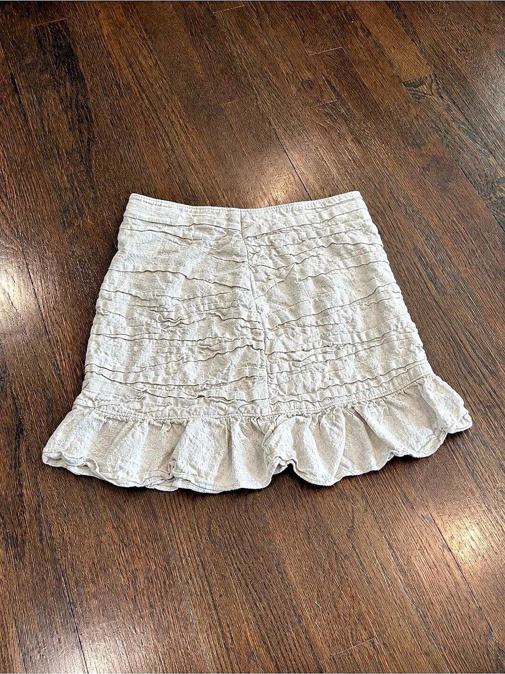 Abercrombie & Fitch Linen Blend Ruched Ruffle Mini Skirt White Small